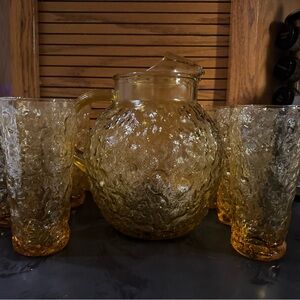 Anchor Hocking Lido Milano Pitcher and 6 Glasses